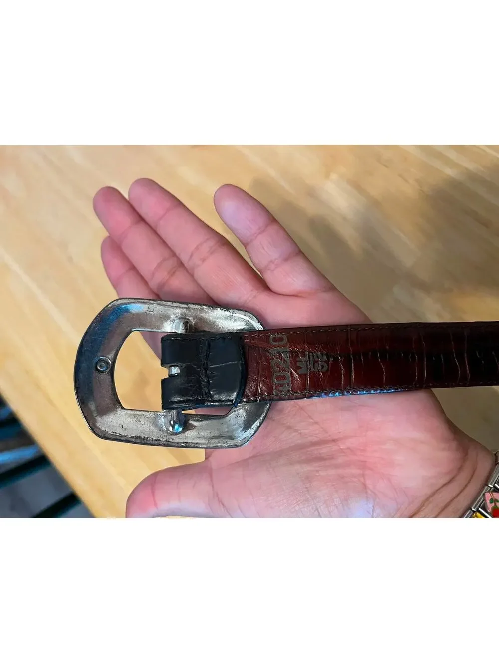 Vintage Brighton Western Black Leather Croc Embossed Belt Silver Buckle Cowgirl
